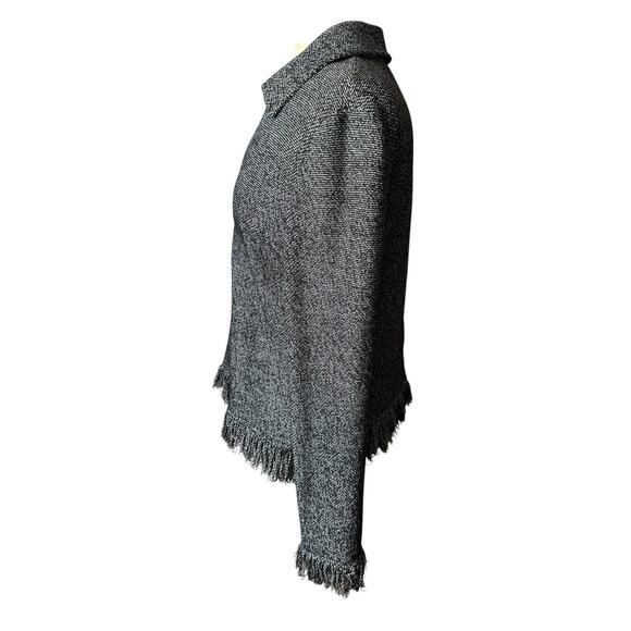 ST JOHN Jacket Black White Fringe 12 Blazer Cardigan Sweater Full Zip - Picture 4 of 9